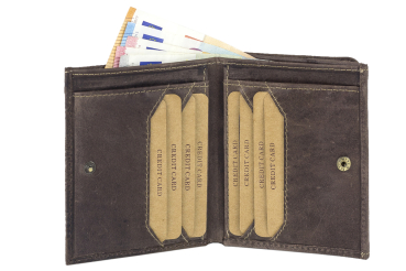 LEAS Wiener Schachtel mit RFID-Schutz Blumen-Print im Ausweis-Format mit großer Kleingeldschütte im Vintage-Style, Echt-Leder, braun